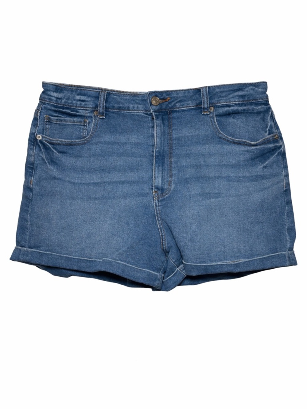 American Eagle Women’s Stretch Mom High Waisted Blue Denim Shorts Size 14